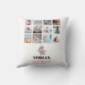 レインボーユニコーン赤ちゃんガール1年写真コラージュ クッション (裏面)