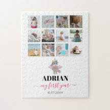 レインボーユニコーン赤ちゃんガール1年写真コラージュ