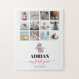 レインボーユニコーン赤ちゃんガール1年写真コラージュ ジグソーパズル