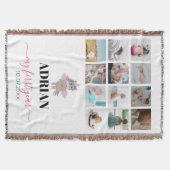 レインボーユニコーン赤ちゃんガール1年写真コラージュ スローブランケット (正面)