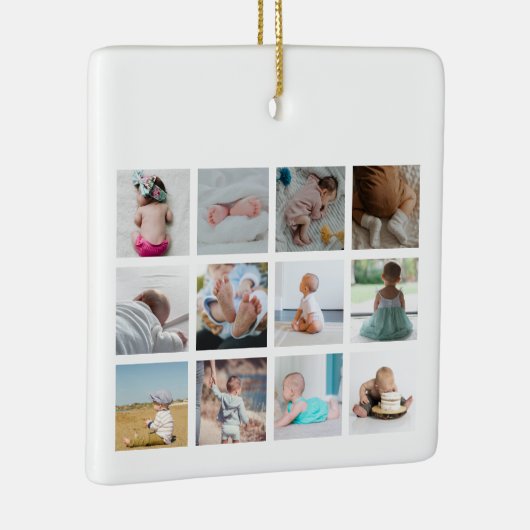 レインボーユニコーン赤ちゃんガール1年写真コラージュ セラミックオーナメント (右)
