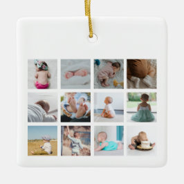 レインボーユニコーン赤ちゃんガール1年写真コラージュ セラミックオーナメント