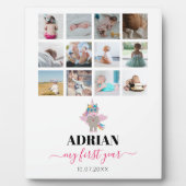 レインボーユニコーン赤ちゃんガール1年写真コラージュ フォトプラーク (正面)