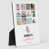 レインボーユニコーン赤ちゃんガール1年写真コラージュ フォトプラーク (側面)