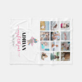 レインボーユニコーン赤ちゃんガール1年写真コラージュ フリースブランケット (正面(横))