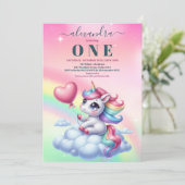 レインボーユニコーン金ゴールドグリッター1st誕生日 招待状 (スタンド正面)