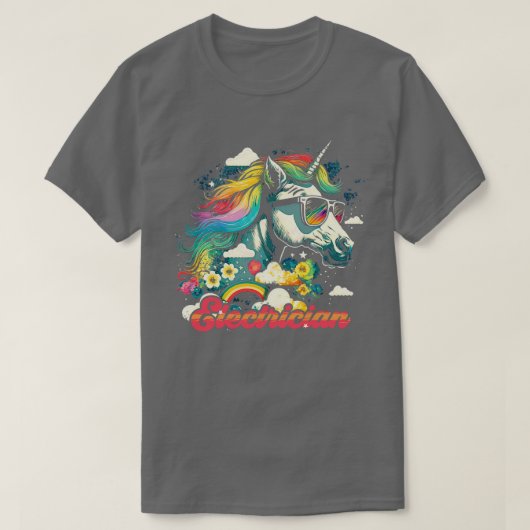 レインボーユニコーン電気技師 Tシャツ (デザイン正面)