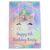 レインボーユニコーン顔ハッピーバースデー ミディアムペーパーバッグ (裏面)