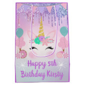 レインボーユニコーン顔&スイーツ誕生日 ミディアムペーパーバッグ (裏面)