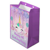 レインボーユニコーン顔&スイーツ誕生日 ミディアムペーパーバッグ (裏面アングル)