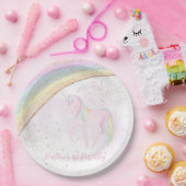 レインボーユニコーン1stバースデーガールズパステル ペーパープレート (パーティー)