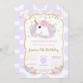 レインボーユニコーン1stバースデーパープル水玉模様 招待状 (正面/裏面)