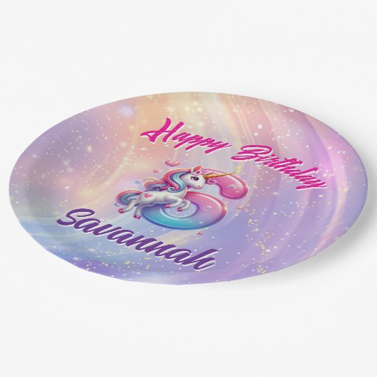 レインボーユニコーン6誕生祝い ペーパープレート (アングル)