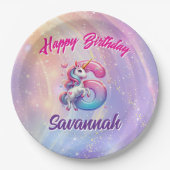 レインボーユニコーン6誕生祝い ペーパープレート (正面)