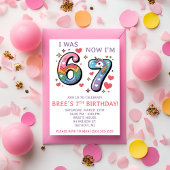レインボーユニコーン67のテーマの7歳の誕生日パーティー 招待状