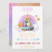 レインボーユニコーン6thバースデーパーティーカップケーキ 招待状 (正面/裏面)