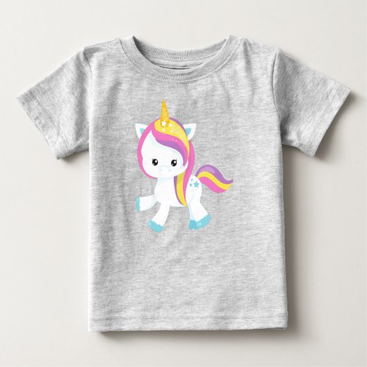 レインボーユニコーン,かわいいユニコーン,スター,魔法ユニコーン ベビーTシャツ (正面)