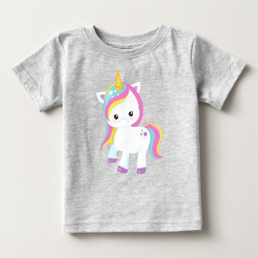 レインボーユニコーン,スター,かわいいユニコーン,魔法ユニコーン ベビーTシャツ (正面)
