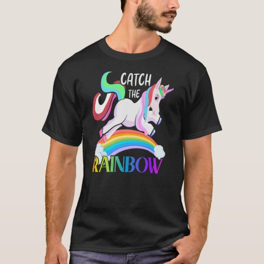 レインボーユニコーン デザインを捕まえて Tシャツ (正面)