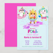 レインボーユニコーン プールパーティを盛り上げよう 招待状 (正面/裏面)