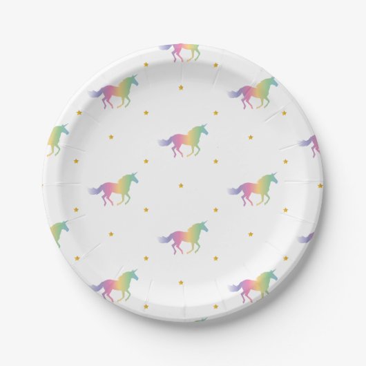 レインボーユニコーン&金ゴールドスターズ ペーパープレート (正面)