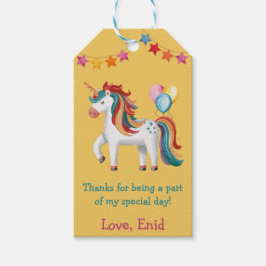 レインボーユニコーン、風船＆バナー誕生日パーティー ギフトタグ