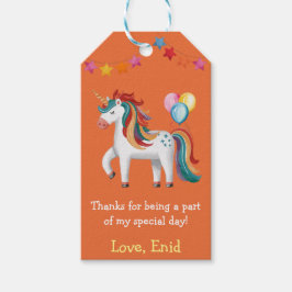 レインボーユニコーン、風船＆バナー誕生日パーティー ギフトタグ