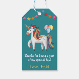 レインボーユニコーン、風船＆バナー誕生日パーティー ギフトタグ