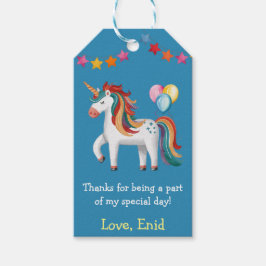 レインボーユニコーン、風船＆バナー誕生日パーティー ギフトタグ