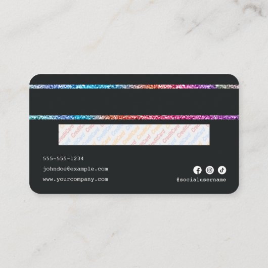 レインボーユニークグリッタークレジットカード美容師 名刺 (裏面)