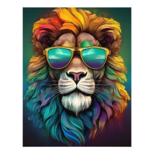 🦁 レインボーライオン ポスター - 強さと個性が融合