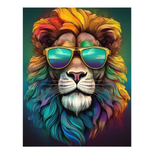 🦁 レインボーライオン ポスター - 強さと個性が融合 (正面)
