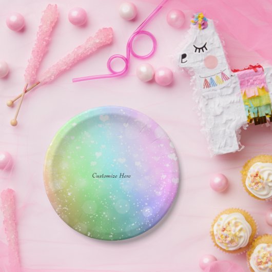 レインボーライトスパークルハートグリッターパーティープレート ペーパープレート (パーティー)