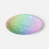 レインボーライトスパークルハートグリッターパーティープレート ペーパープレート (アングル)