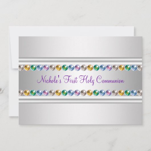 レインボーラインストーンパープルホワイトガールファーストコモン 招待状 (正面)