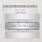 レインボーラインストーンパープルホワイトガールファーストコモン 招待状 (正面/裏面)