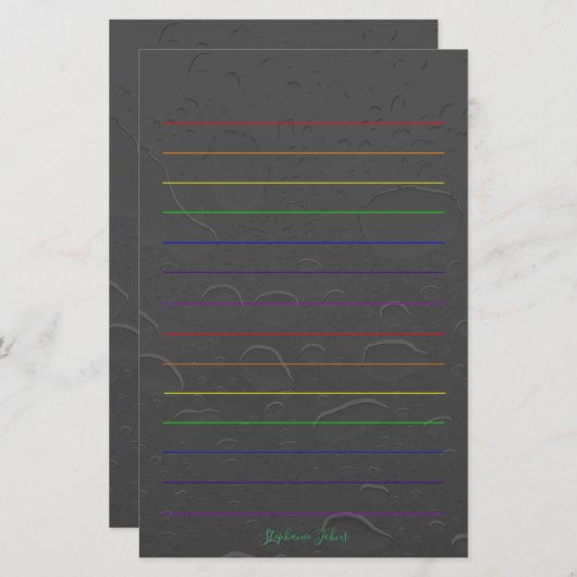 レインボーライン名前をカスタムするグレーウォータードロップアート 便箋 (正面/裏面)