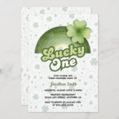 レインボーラッキーワングリーンクローバー子供の誕生日 招待状 (正面/裏面)