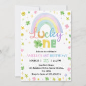 レインボーラッキーワンファースト誕生日招待状 招待状 (正面)