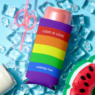 レインボーラブイズラブゲイプライドパレードカスタムLGBT スリム缶クーラー