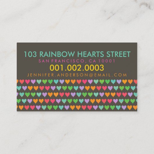 レインボーラブハートおもしろいカラフルかわいいプロファイルカード 名刺 (裏面)