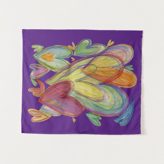 レインボーラブハートアートタペストリーウォールハングス タペストリー (正面(横))