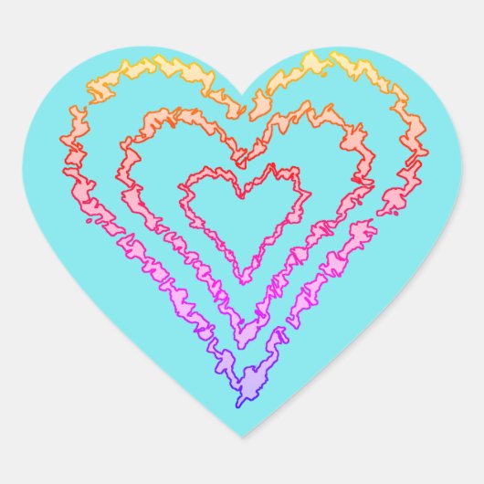 レインボーラブハートパターンオーバーライトティール（緑がかった色） ハートシール (正面)