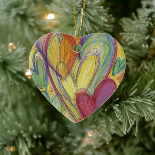 レインボーラブハートホリデーペンダントギフトオーナメント セラミックオーナメント (ツリー)