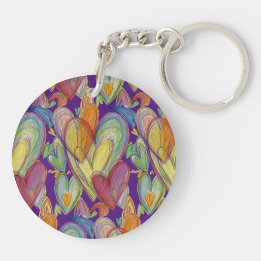 レインボーラブハートワードアートカスタムキーチェーン キーホルダー (裏面)