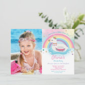 レインボーラマプールパーティー誕生日ガールフォト 招待状 (スタンド正面)