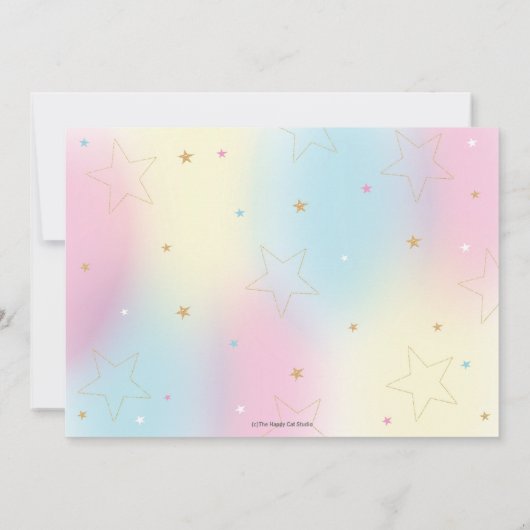 レインボーラマプールパーティー誕生日ガールフォト 招待状 (裏面)