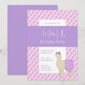 レインボーラマ パープルガールズ 1歳の誕生日 招待状 (正面/裏面)