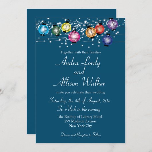 レインボーランタン レズビアン ゲイ ウェディング 招待状 (正面/裏面)