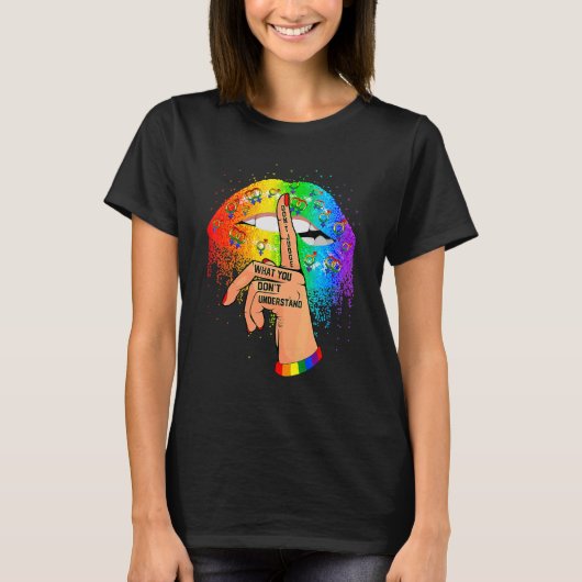 レインボーリップの手がLgbtを判断しないゲイPr Tシャツ (正面)